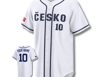 Camiseta de béisbol checa con nombre y número personalizados, unisex, de malla con botones, para aficionados al deporte.