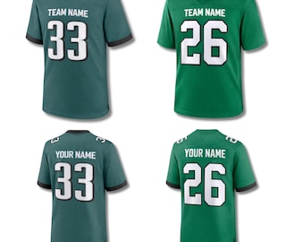 Camiseta personalizada para aficionados al fútbol americano de Filadelfia, camiseta verde con nombre y número personalizados para el día del partido. Regalo ideal.