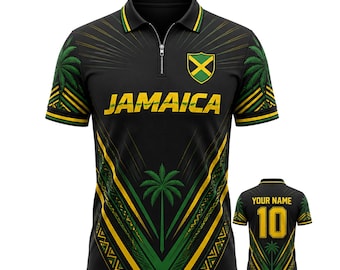 Polo Jamaica Zip Bandera Jamaicana Ligero Negro Zip Regalo Tropical
