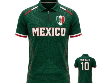Mexico Zip Polo Shirt Mexican Flag Lightweight Black Zip Patriotic Gift