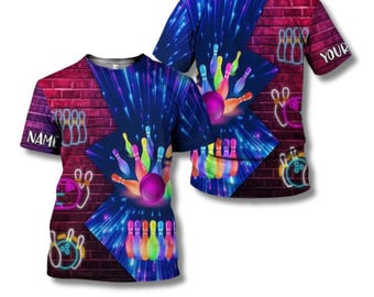 Camiseta personalizada de bolos 3D con bola y bolos de Flaming Strike