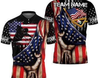 Polo de billar personalizado, estampado 3D de la bandera de EE. UU., nombre de equipo personalizado.