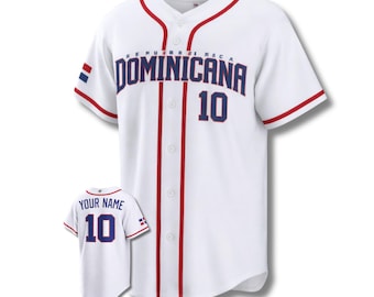 Camiseta de béisbol dominicana con nombre y número personalizados, camisa unisex de malla con botones para aficionados.