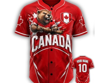 Camiseta de béisbol personalizada de Canadá, camiseta personalizada Maple Leaf Beaver, regalo con nombre y número