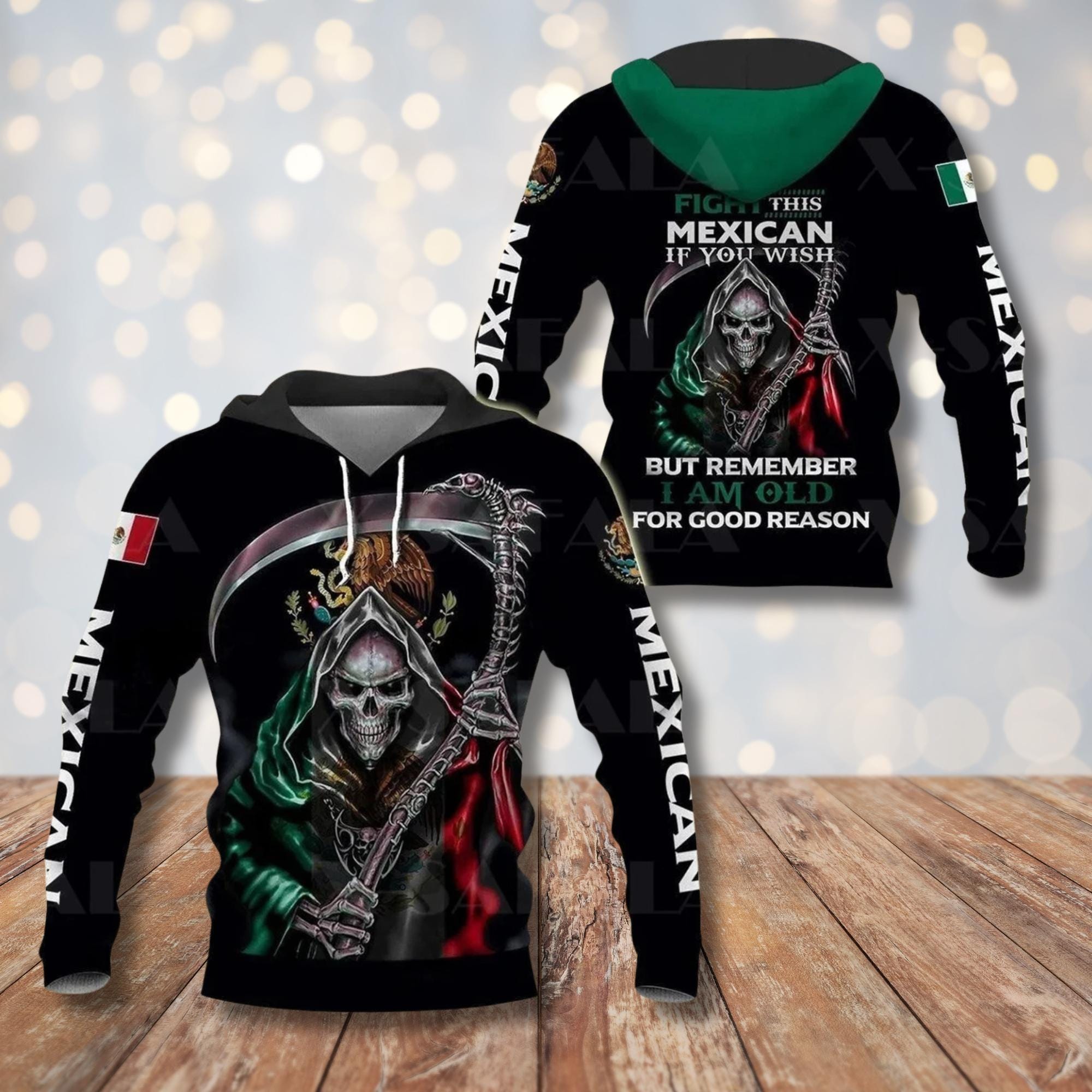 Mexican Pride Grim Reaper Fleece Hoodie, Patriotic Streetwear - Etsy