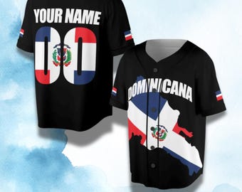 Camiseta de béisbol personalizada de República Dominicana: Camiseta con bandera y mapa personalizado