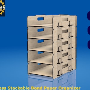 Lijmloze stapelbare papierlade SVG DXF | Lasergesneden bureau-organizer (digitale download)