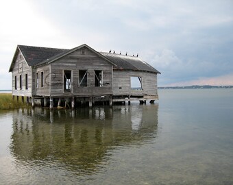 Boathouse On The Water, Long Island NY, Hamptons Photography, Dune Road, Landscape Photography