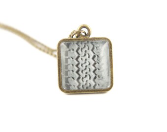 Gift for Her, Square Tire Track Necklace, Layering Necklaces, Photography Jewelry, Unique Gifts, Brass Pendant on a Ball Chain