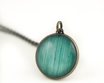 Turquoise Photo Jewelry, Antiqued Silver Pendant on Oxidized 925 Sterling Silver Chain, Gift for Her