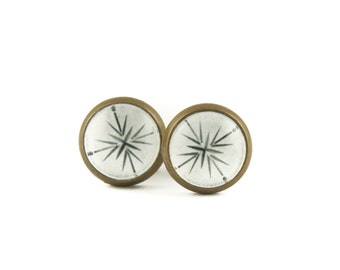 Compass Stud Earrings, Black and White Photography Post Earrings, Unique Gifts For Her, Handmade in New York