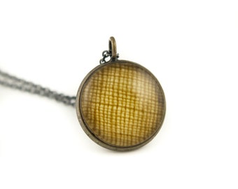 Minimal Circle Golden Yellow Necklace - Antiqued Silver Pendant on Oxidized 925 Sterling Silver Chain