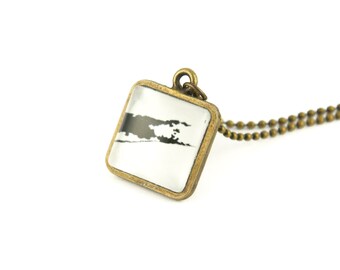 Square Map Necklace, Long Island New York, Layering Necklaces, Photography Jewelry, Unique Gifts, Brass Pendant on a Ball Chain