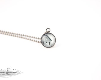 Boathouse Photo Necklace - Gift For Her- Fine Art Photography- Photography Pendant - Gunmetal Pendant and Ball Chain