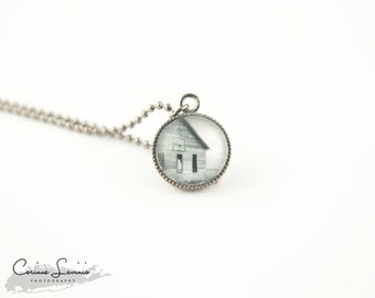 Boathouse Photo Necklace - Gift for Her - Gunmetal Jewelry - Photo Pendant - Corinne Lavinio - Southampton New York