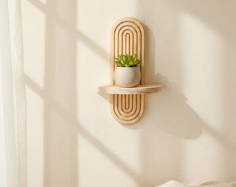 Boho style wooden wall shelf, modern decorative shelf for living room, bedroom or bathroom