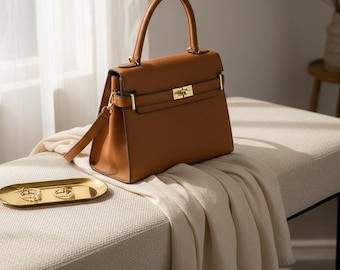 Women's handbag in faux suede leather, stylish shoulder bag, elegant fashion accessory