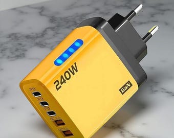 5-in-1 240W multi-port charger, 2 USB + 3 Type-C, LED, fast charging, for phones and laptops (iPhone 15, 16 and 17, Xiaomi...)