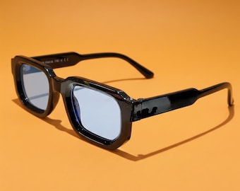 Vintage rectangular sunglasses, minimalist retro style, trendy model for women & men