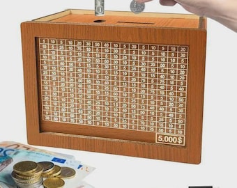 Reusable Wooden Money Box, Savings Box with Counter and Storage for Coins and Bills