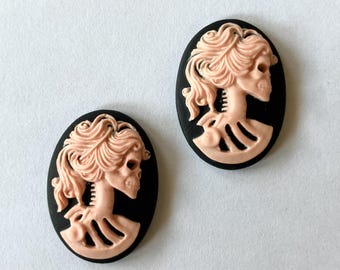Pink and Black Skull Cabochon Set – 25x18mm (2 Pieces)
