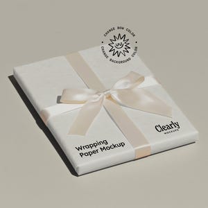 Wrapping Paper Mockup: Gift Wrap with Smart Object, Color Changing Bow and Background (PSD)