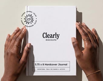 Hardcover Journal Mockup PSD | 5.75x8 Book with Hands | Customizable Background | Smart Object Photoshop Photopea