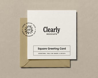 Square Card with Envelope Mockup: Simple Greeting Card, Flatlay, Customizable, PSD JPG (Digital Download)