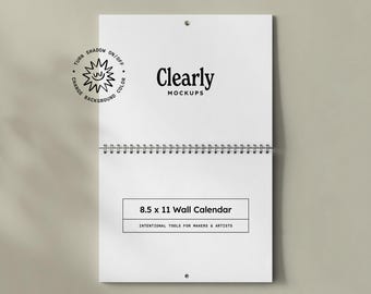Makieta kalendarza ściennego w formacie PSD | 8,5 x 11, spiralnie oprawiony, dwustronicowy | Kalendarz wiszący, inteligentny obiekt