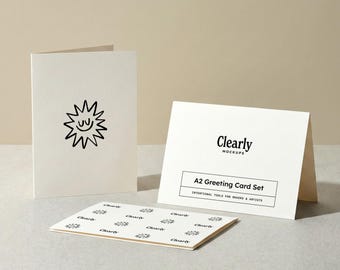 A2 Cards Mockup: Multiple Greeting Card Set, Change Background Color, PSD Template, Smart Objects