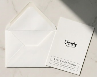 5x7 Card with Envelope Mockup: Euro Flap Envelope, Customizable Liner, PSD (Digital Download)