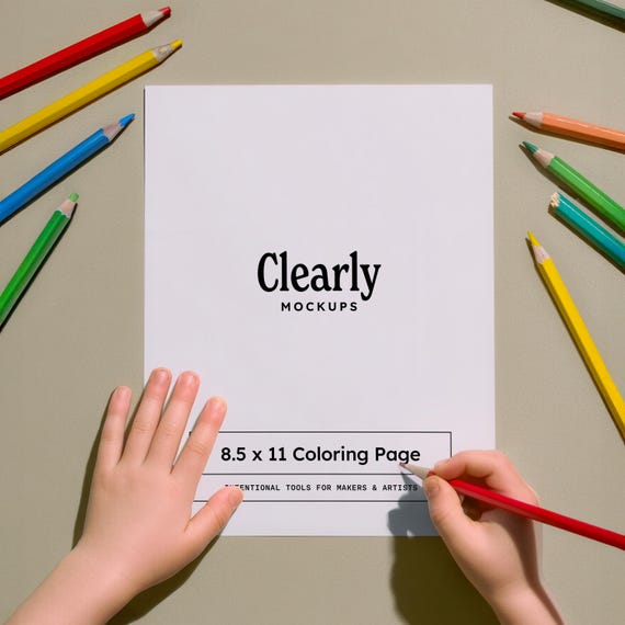 Coloring Page Mockup: 8.5x11 Children Activity Display, Editable PSD with Smart Object