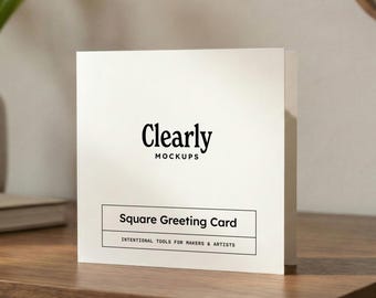 Square Greeting Card Mockup | Walnut Dresser Lifestyle Photo (Digital Download)