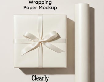 Wrapping Paper Mockup: Customizable Paper Roll, Bow and Background, PSD JPG (Digital Download)