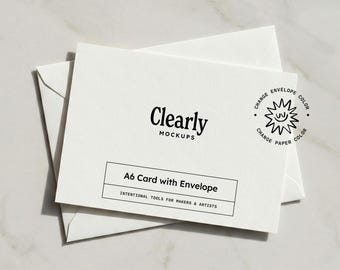 A6 Greeting Card Mockup: Horizontal Invitation, Customizable Envelope, PSD & JPG (Digital Download)