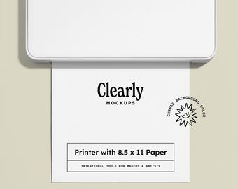 Printer Mockup PSD | 8.5x11 Paper Top Down View | Letter Size Document Smart Object