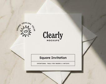 Square Card Mockup PSD | Greeting Card with Envelope | Customizable Color | Smart Object Photoshop Photopea