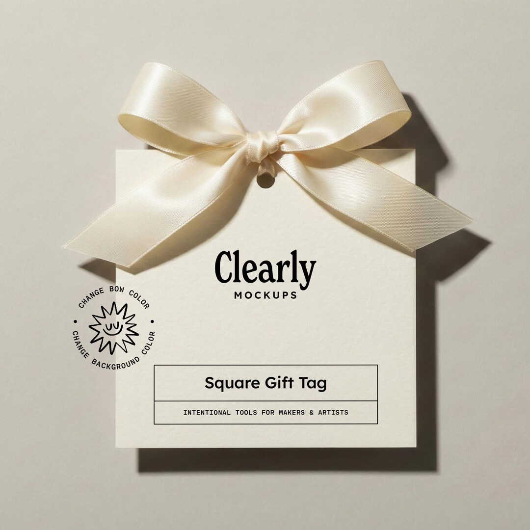 Square Tag Mockup: Neutral 3x3 Favor Tag, Customizable Bow and ...