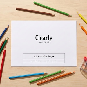 A4 Coloring Page Mockup: Landscape Activity Sheet, DIN A Ratio (PSD & JPG)
