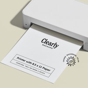 Printer Mockup: 8.5x11 Blank White Paper, Minimalist Landscape Print, Customizable Background, PSD Smart Object