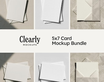 5x7 Card Mockup Bundle PSD | 6 Invitation Mockups Vertical Horizontal | Greeting Card Smart Object Photoshop Photopea