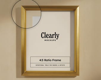 Gold Frame Mockup: Vertical 4x5 Print, PSD Template, Optional Mat (Digital Download)