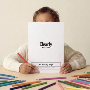 A4 Kids Coloring Page Mockup: DIN A Ratio Children Activity, Smart Object and JPG (PSD)