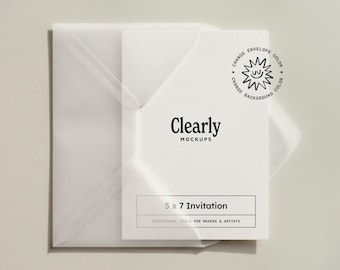 5x7 Card Mockup | Customizable Vellum Envelope PSD | Wedding Bachelorette Birthday Invitation | Smart Object (Digital Download)