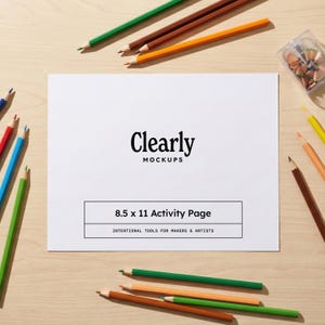 8.5x11 Coloring Page Mockup: Horizontal Activity Sheet, Class Handout, Smart Object JPG (PSD)