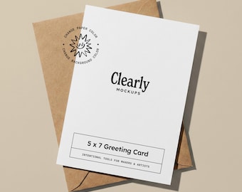 Maqueta de tarjeta de 5x7 con sobre kraft: invitación sencilla, fondo personalizable, PSD y JPG (descarga digital)