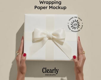 Wrapping Paper Mockup: Present Display with Smart Object, Color Changing Bow and Background (PSD)