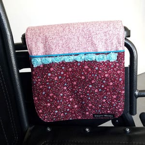 Wheelchair Armrest Caddy: Cranberry Delight - Walker - Rollator - Bedrail - Mobility Aid Tote
