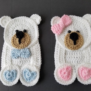 Crocheted Polar Bear Applique  Acrylic Yarn, Baby Blanket Decor