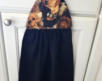 Handmade Hanging Kitchen Towel - Dogs Galore - Button Top - All Cotton